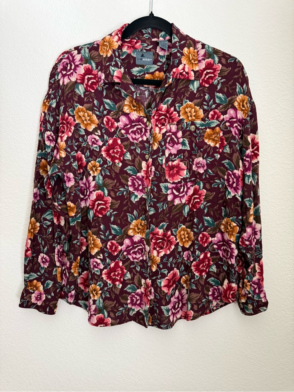 Lizwear | Burgundy Floral Button-Down Shirt